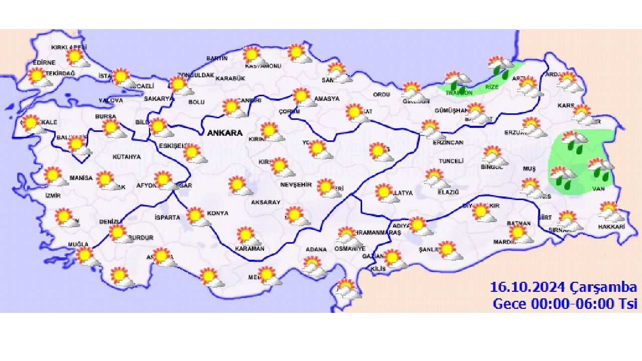 16 Ekim 2024 Meteoroloji Genel Müdürlüğü hava durumu tahmin raporunu yayınladı! İşte il il hava durumu... 1