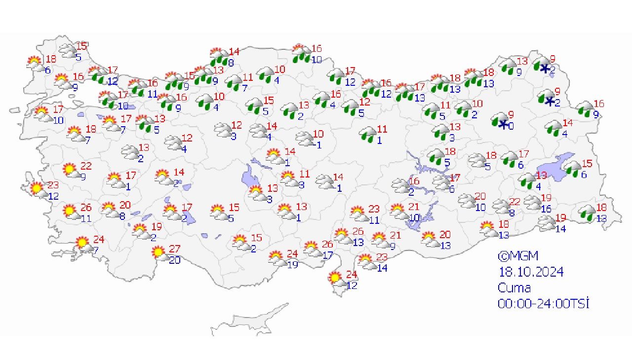 18 Ekim 2024 Meteoroji Türkiye geneli için açıkladı! O illerde kuvvetli yağış ve yükseklerde kara dikkat! 1