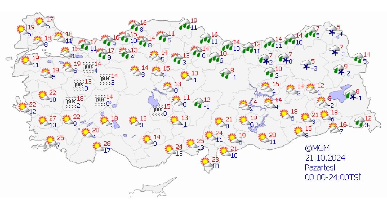 21 Ekim 2024 Türkiye geneli hava durumu raporu yayınlandı! 7 Kentte kar ve kuvvetli yağış uyarısı geldi... 1