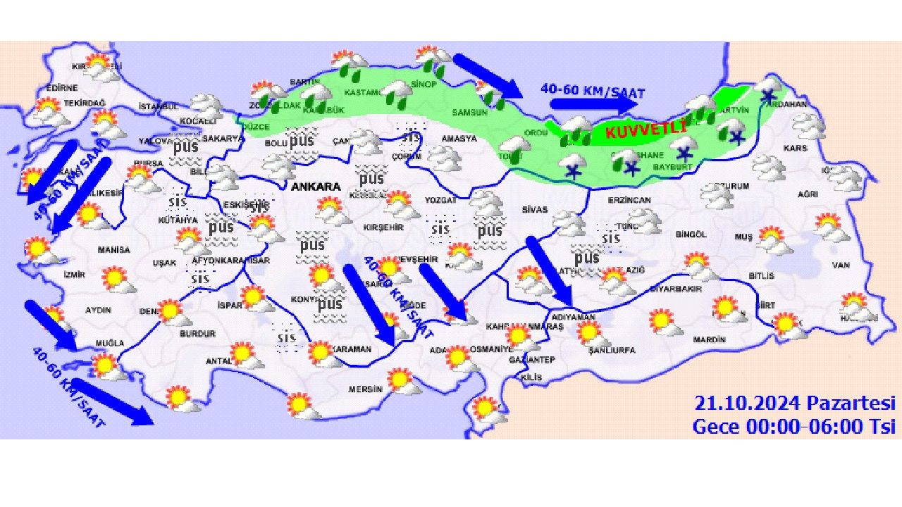21 Ekim 2024 Türkiye geneli hava durumu raporu yayınlandı! 7 Kentte kar ve kuvvetli yağış uyarısı geldi... 2
