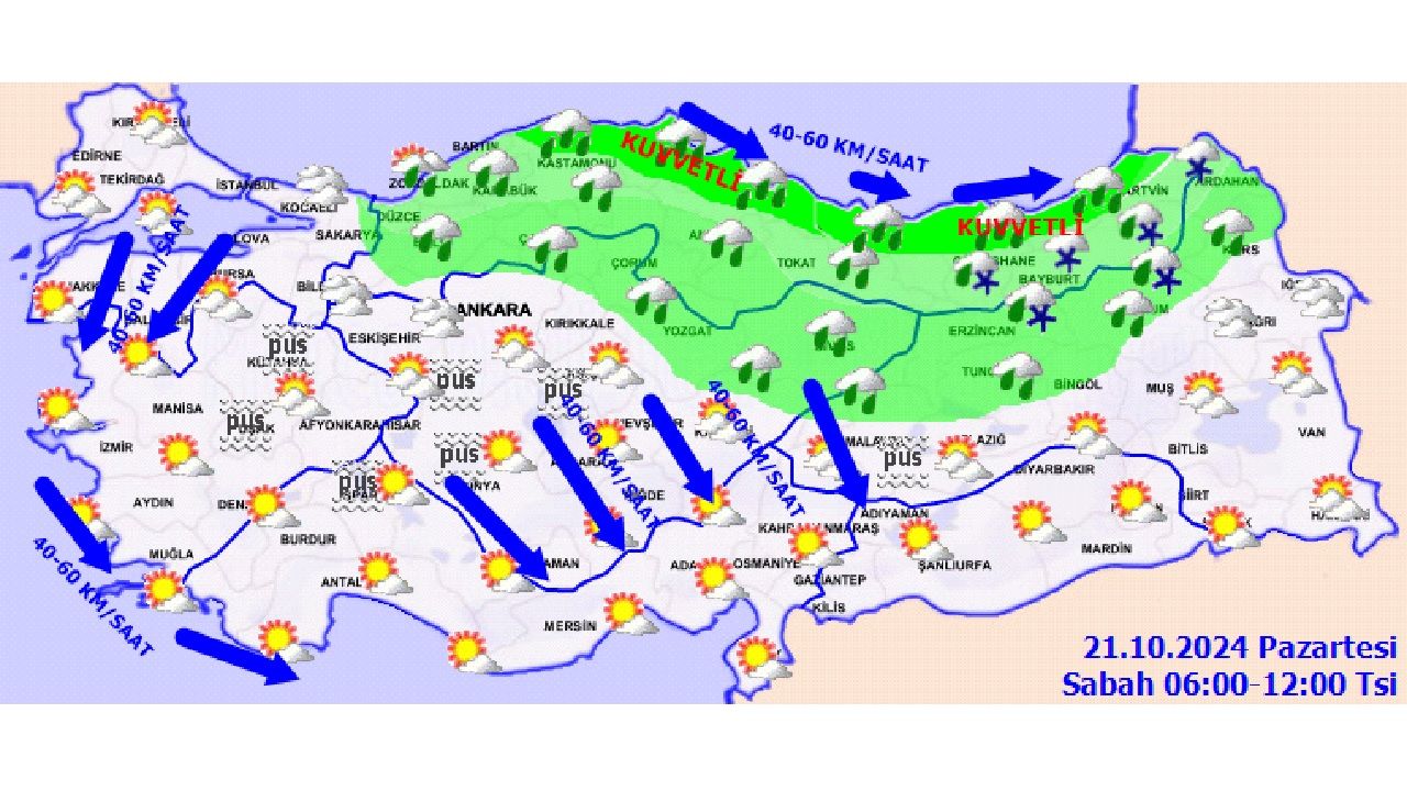21 Ekim 2024 Türkiye geneli hava durumu raporu yayınlandı! 7 Kentte kar ve kuvvetli yağış uyarısı geldi... 3
