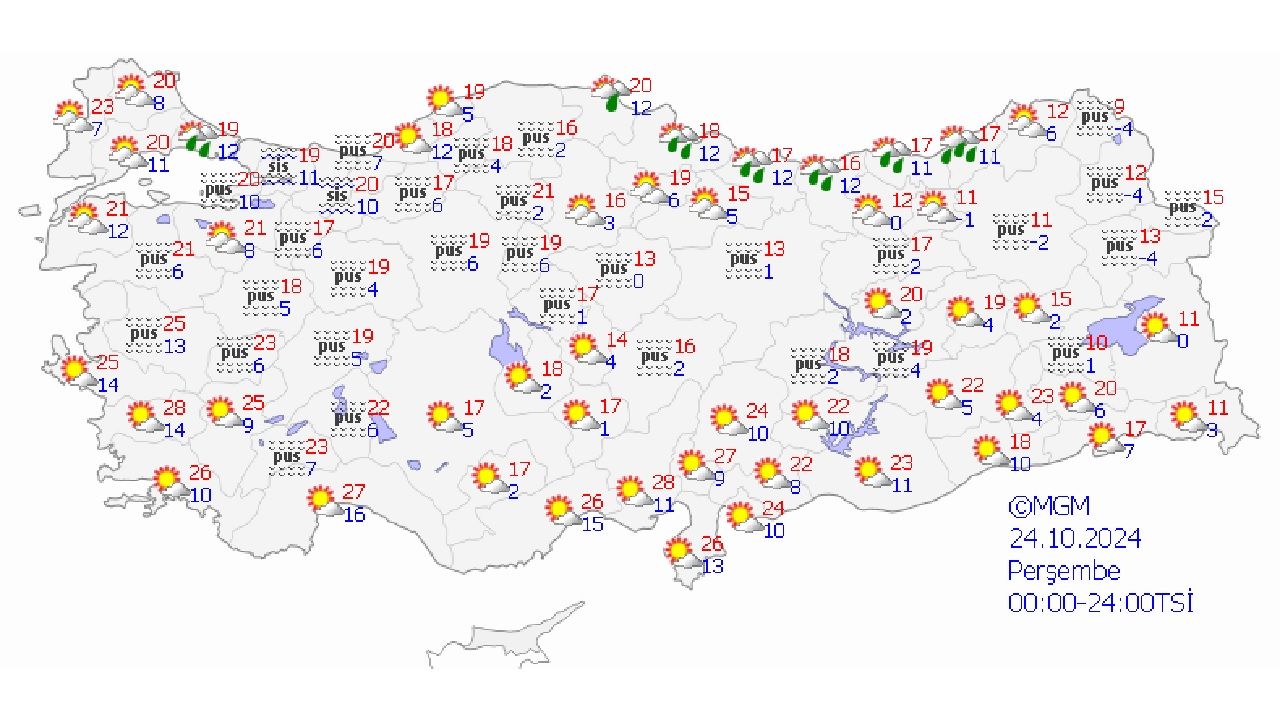 24 Ekim 2024 Türkiye geneli hava durumu! O illerde sis ve pusa dikkat! 1
