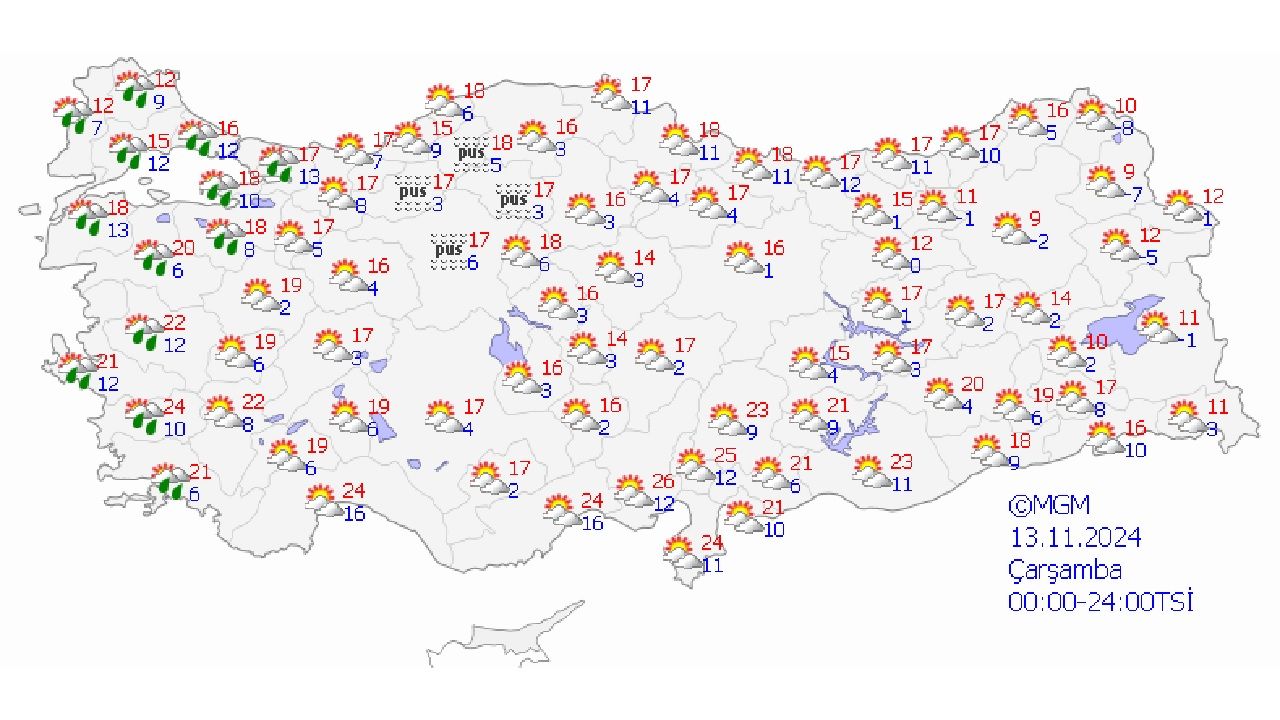 Meteoroloji 13 Kasım 2024 Çarşamba günü hava durumu raporunu yayınladı! İşte başta İstanbul, İzmir ve Ankara olmak üzere beklenen sıcaklıklar... 1