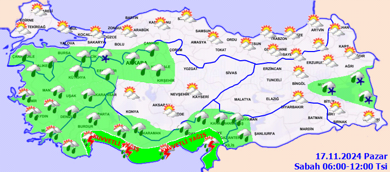 Sağanak yağış ve kar geliyor! 17 Kasım Pazar hava durumu raporu! Meteoroloji saatlik hava durumunu yayınladı... 4