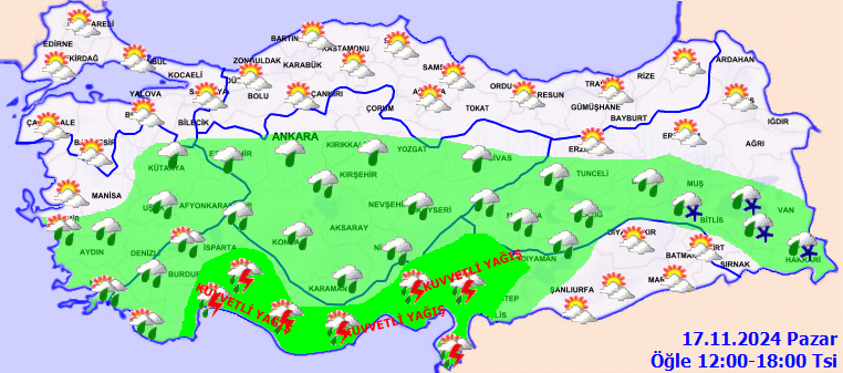 Sağanak yağış ve kar geliyor! 17 Kasım Pazar hava durumu raporu! Meteoroloji saatlik hava durumunu yayınladı... 5