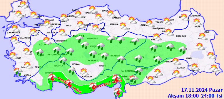 Sağanak yağış ve kar geliyor! 17 Kasım Pazar hava durumu raporu! Meteoroloji saatlik hava durumunu yayınladı... 6
