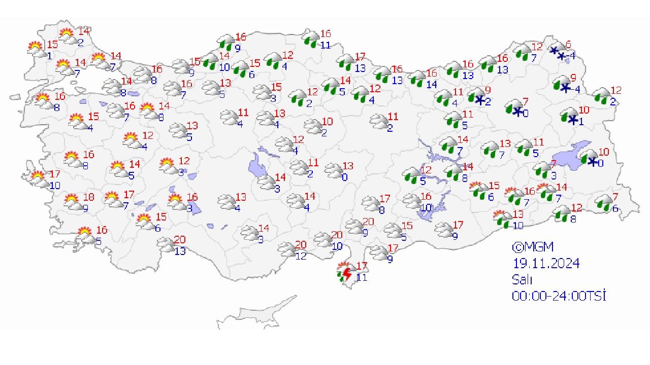 19 Kasım 2024 Salı yurt geneli hava durumu: Bazı kentlerde sarı kodlu uyarı yapıldı! O ilerde kuvvetli yağışa dikkat! 2