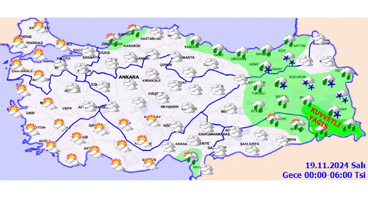 19 Kasım 2024 Salı yurt geneli hava durumu: Bazı kentlerde sarı kodlu uyarı yapıldı! O ilerde kuvvetli yağışa dikkat! 1