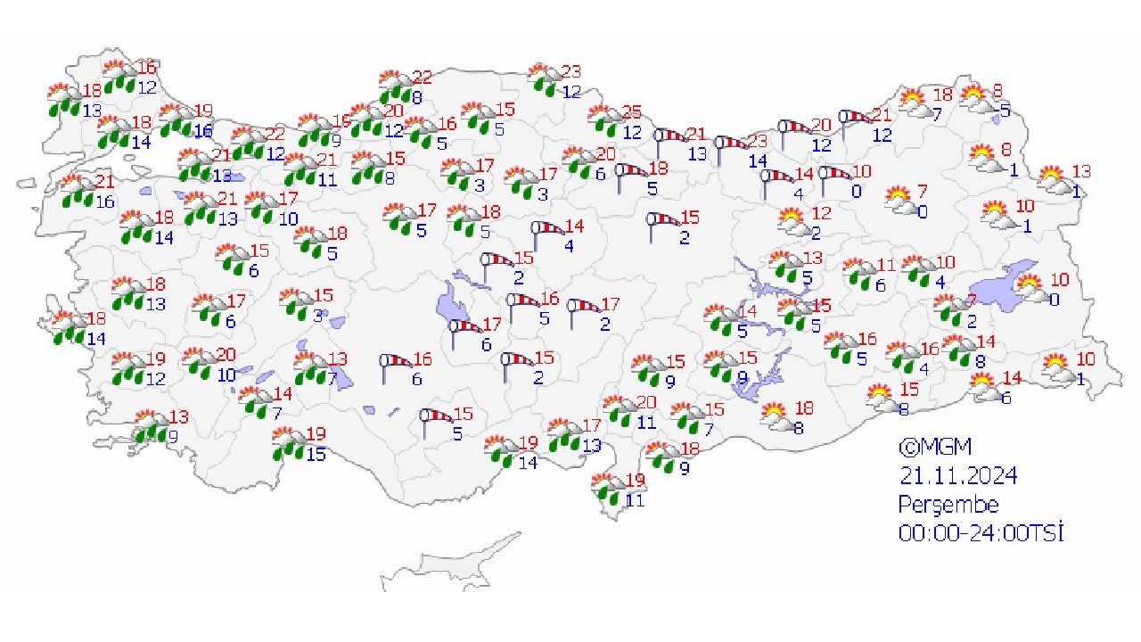 21 Kasım 2024 Türkiye genelinde sıcaklıklar düşüyor! Kuvvetli yağış ve rüzgara dikkat! 1