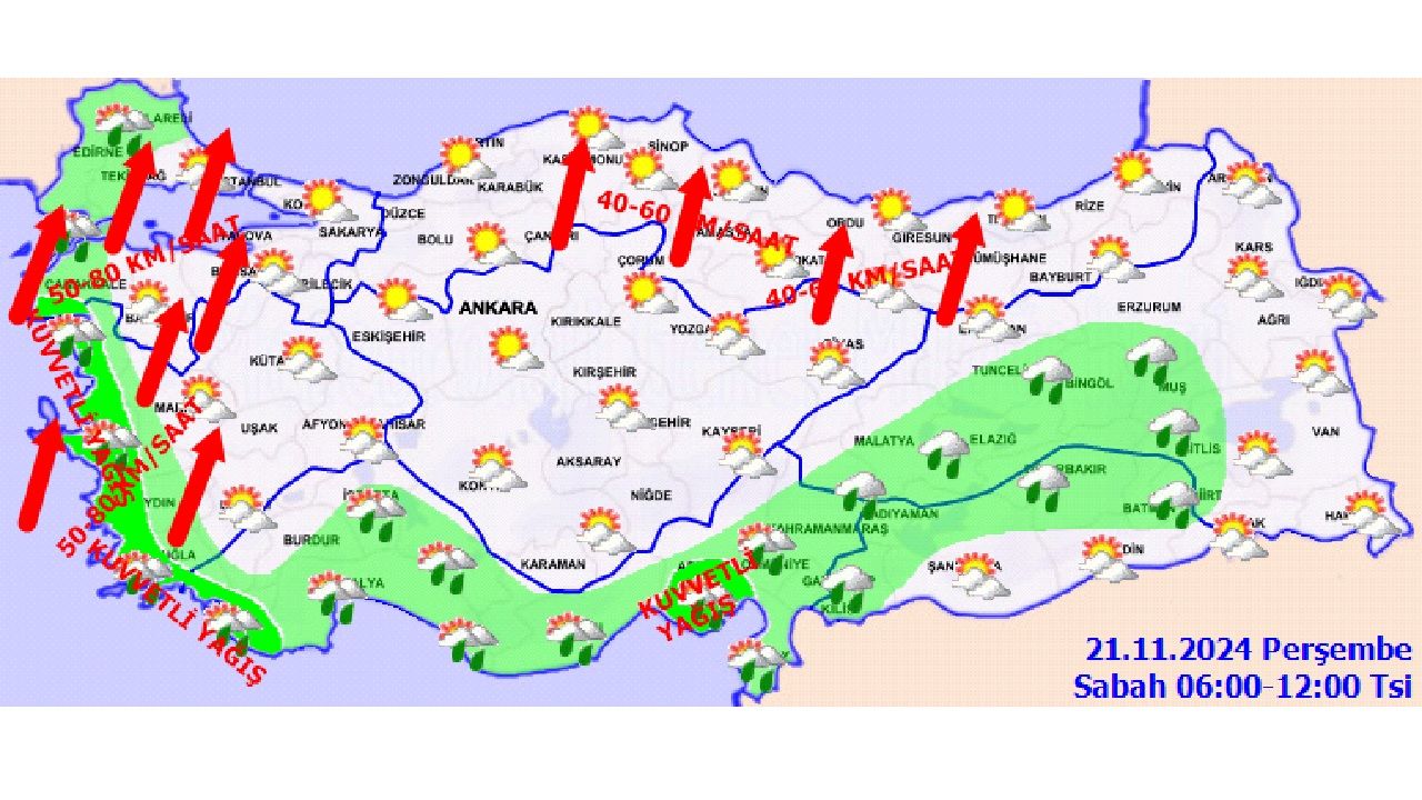 21 Kasım 2024 Türkiye genelinde sıcaklıklar düşüyor! Kuvvetli yağış ve rüzgara dikkat! 3