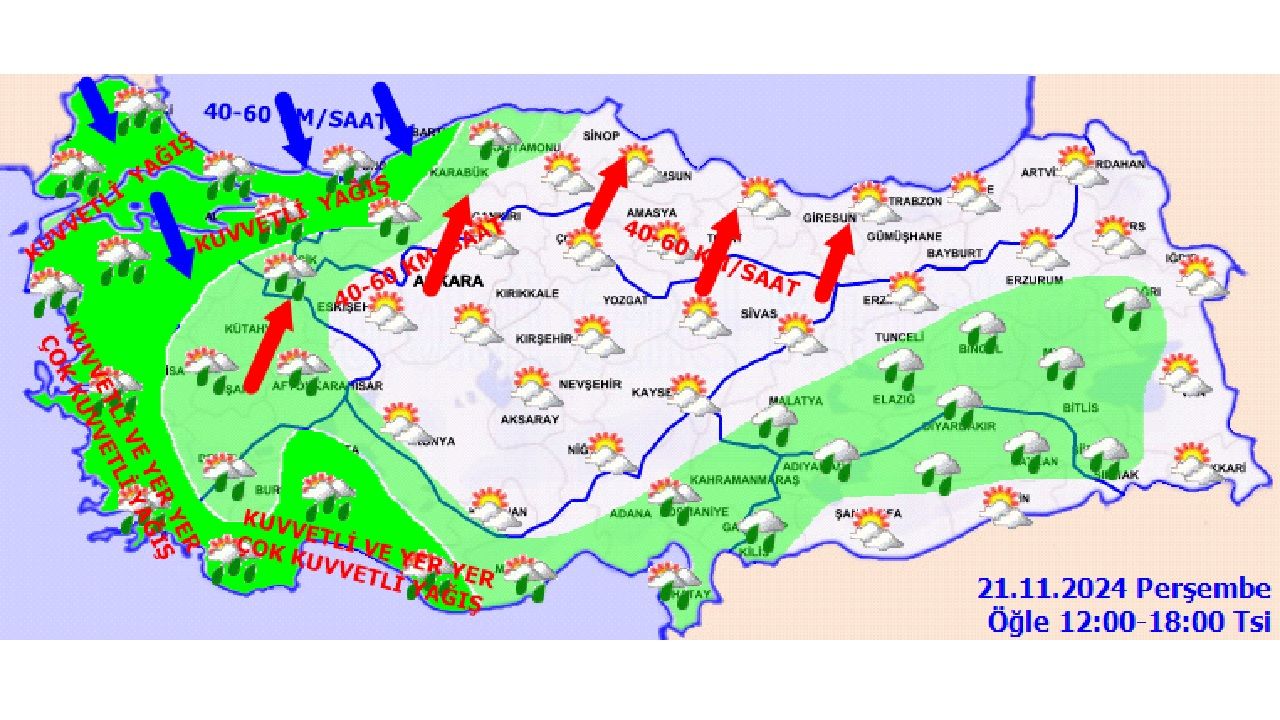 21 Kasım 2024 Türkiye genelinde sıcaklıklar düşüyor! Kuvvetli yağış ve rüzgara dikkat! 4