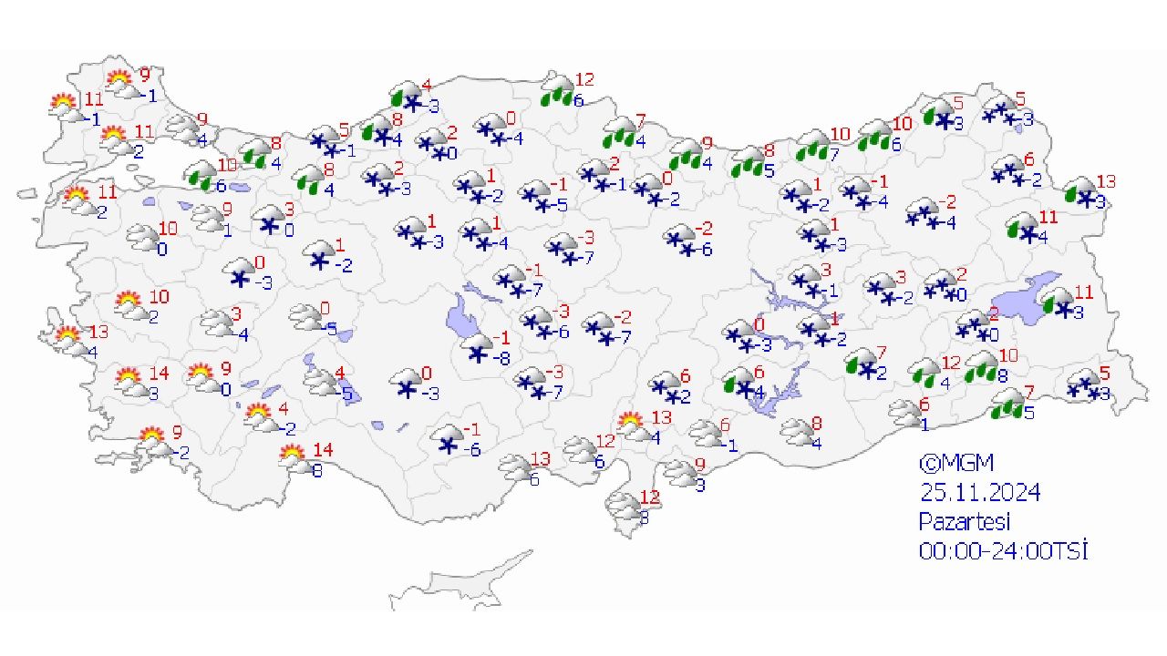 Meteoroloji 25 Kasım 2024 yurt genelinde kar, yağış, rüzgar ve soğuk uyarısı yaptı! İşte kuvvetli yağış beklenen o iller... 1