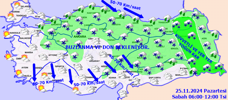 13 il için sarı, 11 il için turuncu alarm! Kuvvetli sağanak ve yoğun kar geliyor... İşte 25 Kasım Pazartesi hava durumu... 5