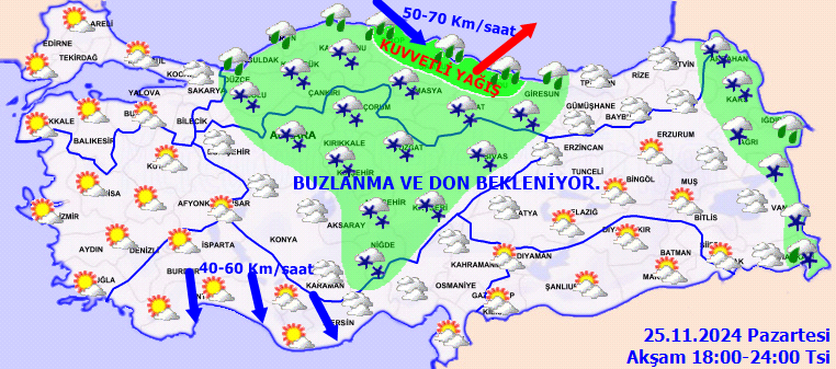13 il için sarı, 11 il için turuncu alarm! Kuvvetli sağanak ve yoğun kar geliyor... İşte 25 Kasım Pazartesi hava durumu... 7