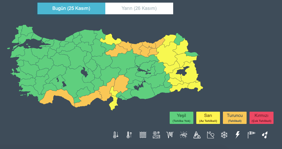 13 il için sarı, 11 il için turuncu alarm! Kuvvetli sağanak ve yoğun kar geliyor... İşte 25 Kasım Pazartesi hava durumu... 3