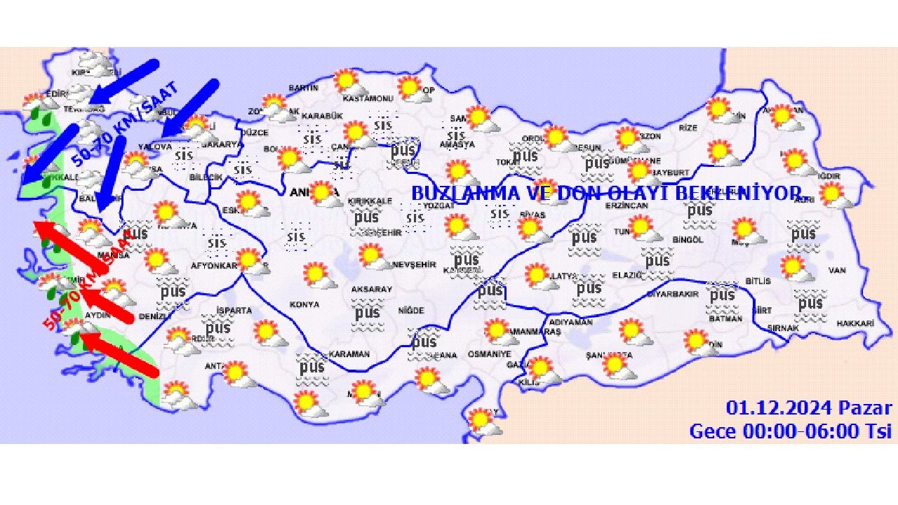 1 Aralık 2024 Pazar hava durumu! Meteoroloji o iller için rüzgar uyarısı yaptı! İşte başta Ankara, İstanbul, İzmir ve Samsun olmak üzere il il hava durumu... 2