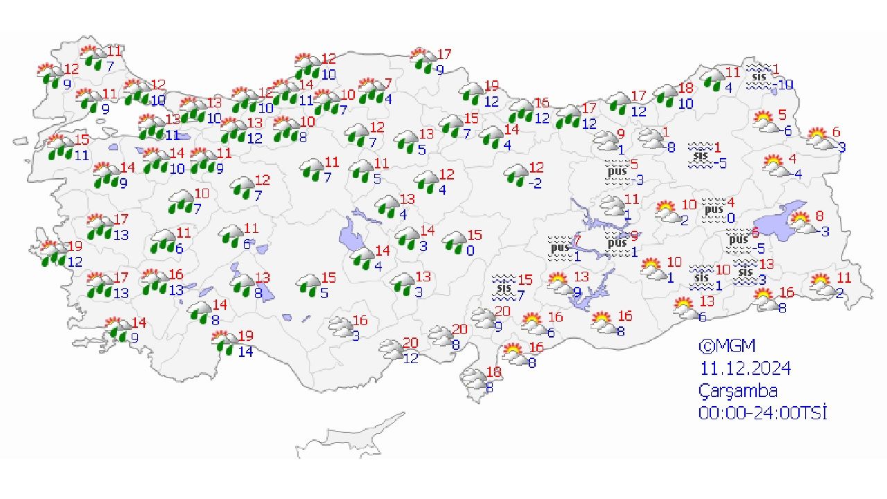 11 Aralık 2024 Çarşamba yurt geneli tahminler yayınlandı! İşte Adana, Ankara, İstanbul ve İzmir başta olmak üzere beklenen hava durumu.. 2