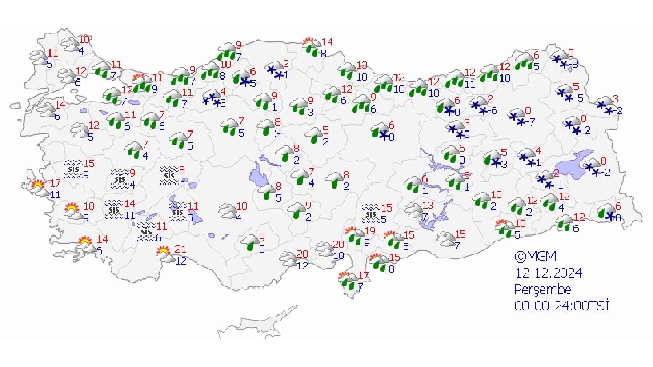 12 Aralık 2024 Perşembe yurt geneli hava durumu raporu yayınlandı! İşte il il beklenen sıcaklıklar... 1