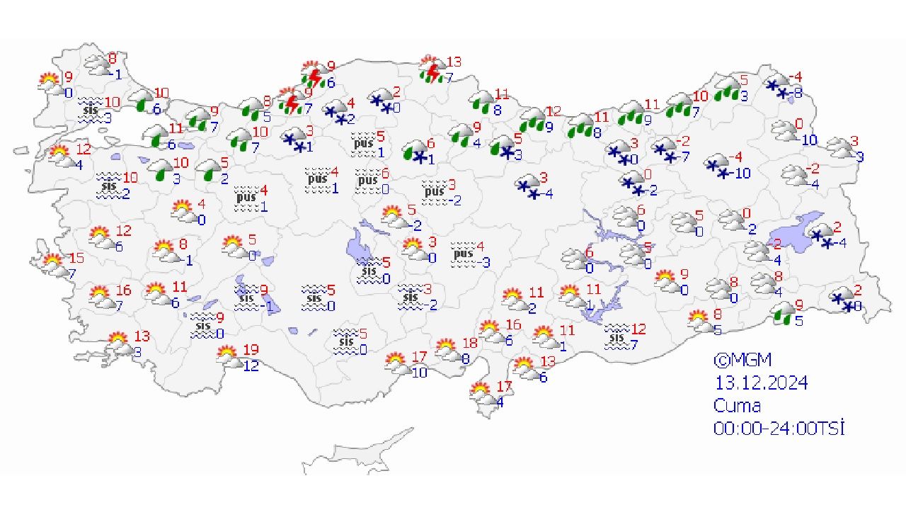 13 Aralık 2024 Türkiye geneli hava durumu raporu yayınlandı! İşte Ankara, İstanbul, İzmir, Adana başta olmak üzere il il beklenen sıcaklıklar... 1
