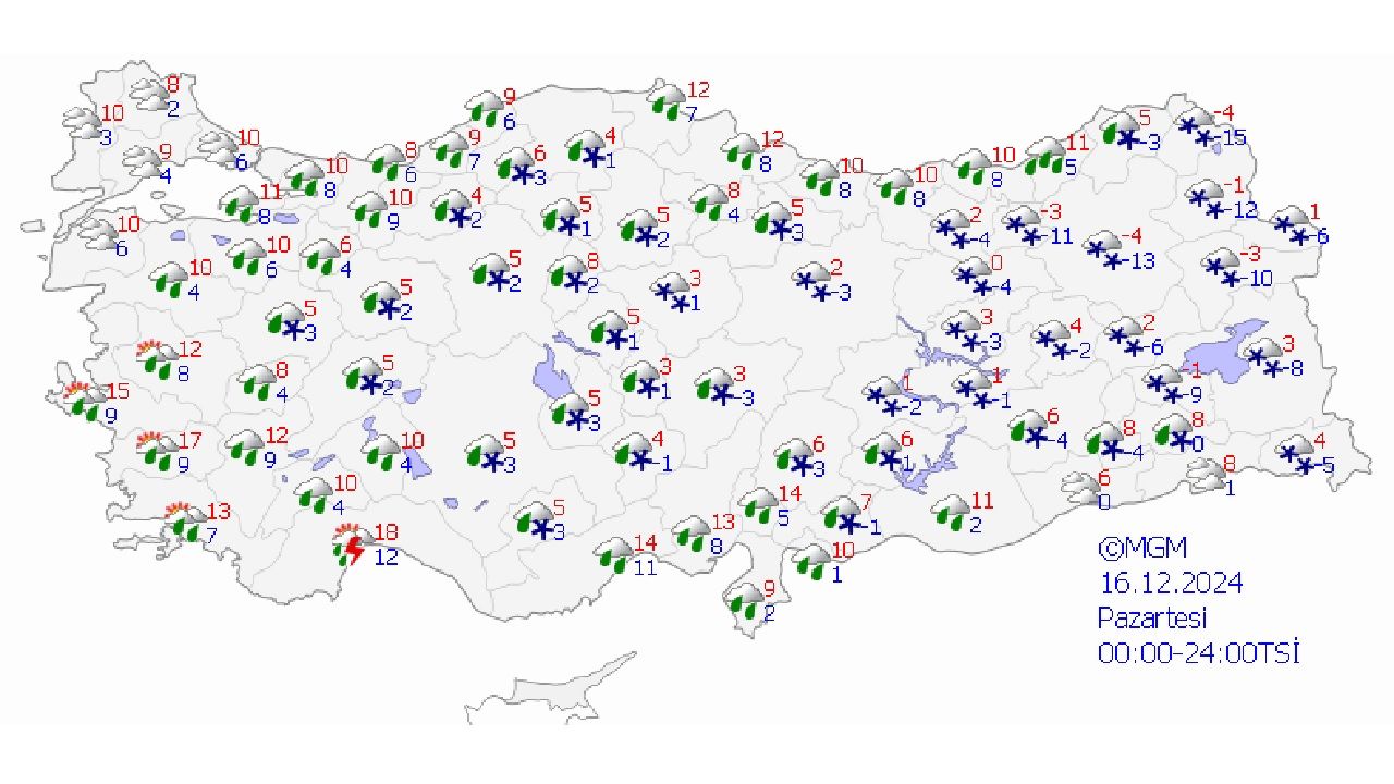 16 Aralık 2024 Pazartesi Türkiye geneli hava durumu raporu yayınlandı! İşte başta Ankara, İstanbul, İzmir, Hatay ve Samsun'da beklenen sıcaklıklar... 1