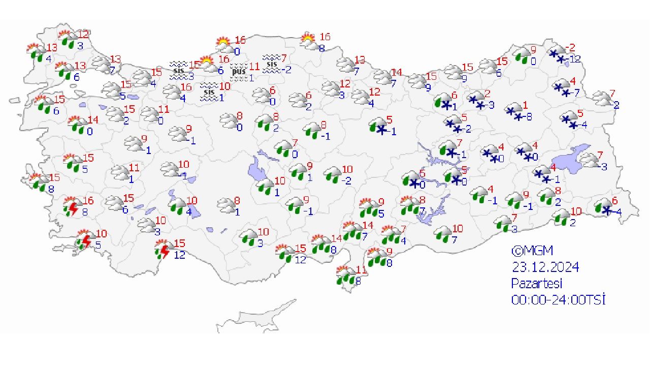23 Aralık 2024 Pazartesi yurt geneli hava durumu raporu geldi! İşte Ankara, İzmir, Antalya ve İstanbul'da beklenen hava durumu... 1