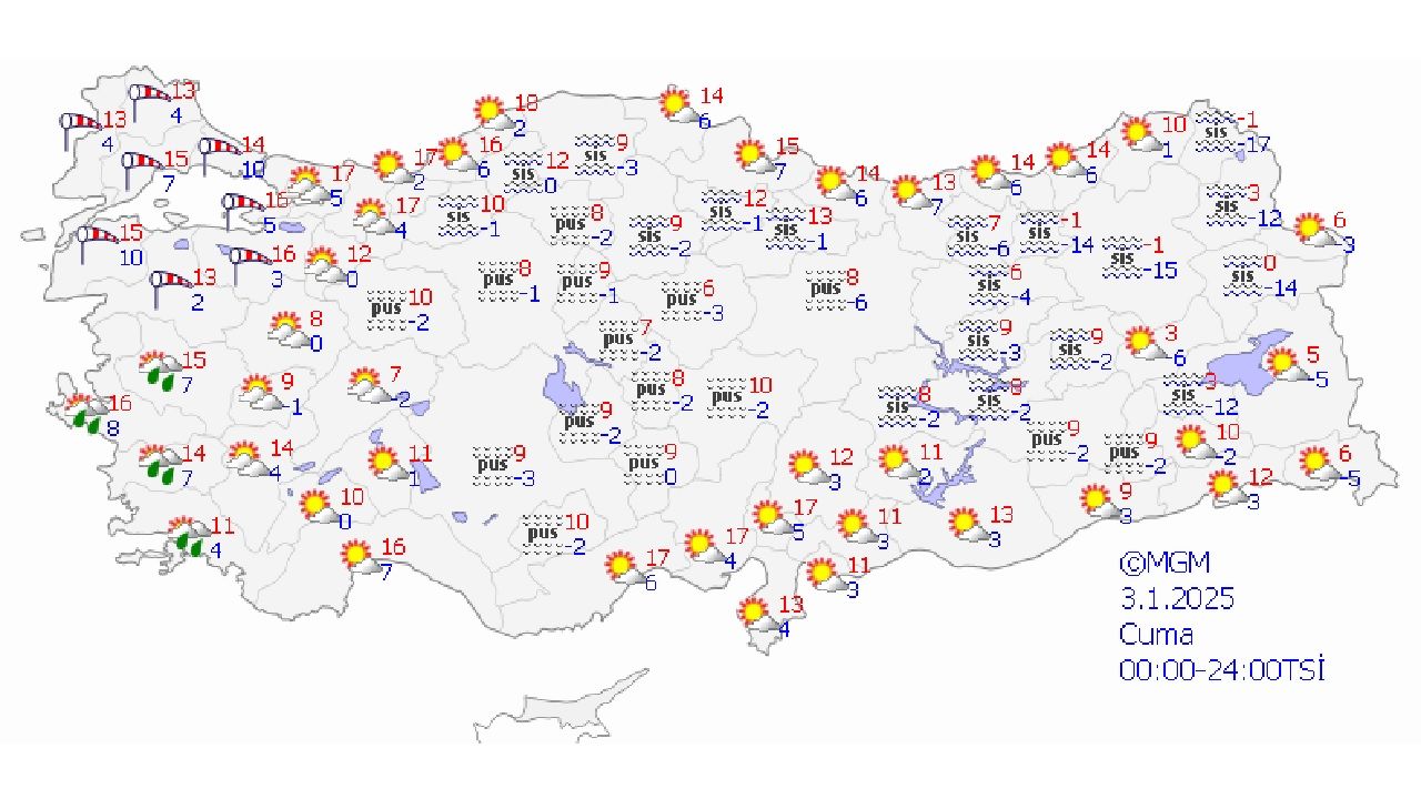 3 Ocak 2025 Türkiye geneli hava durumu raporu yayınlandı! İşte il il beklenen sıcaklıklar... 1