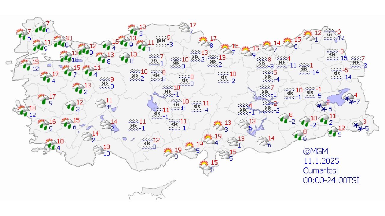 11 Ocak 2025 Türkiye geneli için hava durumu tahmin raporu yayınlandı! İşte başta İzmir, Ankara ve İstanbul olmak üzere il il beklenen sıcaklıklar... 1