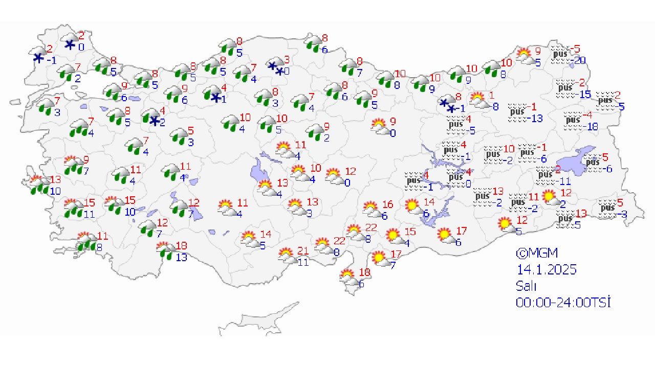 Meteoroloji 14 Ocak 2025 Salı günü hava durumu tahminlerini açıkladı! İşte il il hava durumu... 1