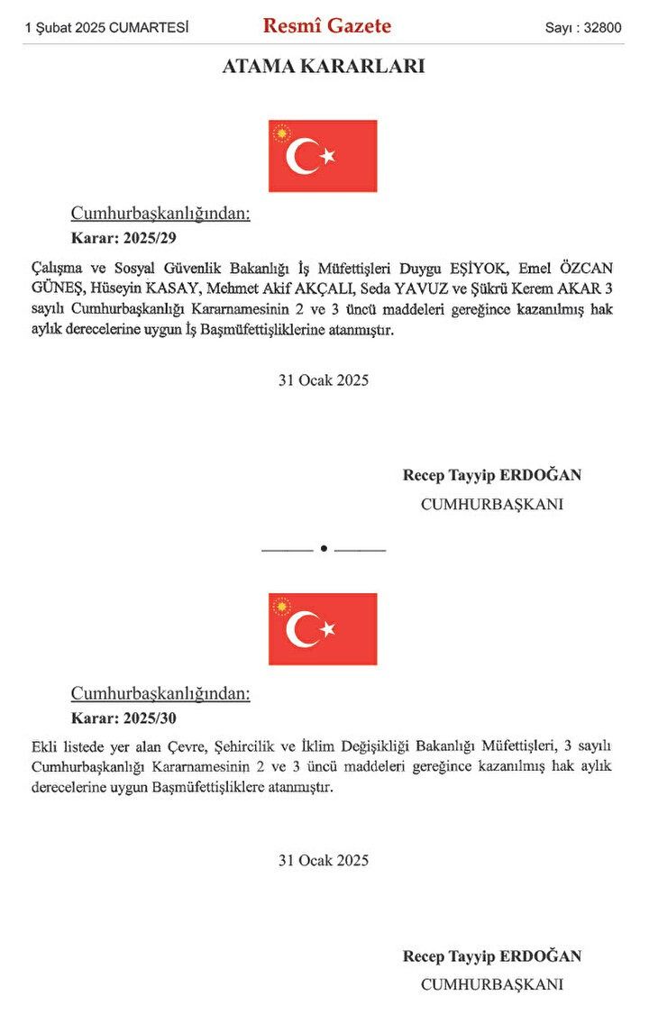 Resmi Gazete'de yayımlandı: Birçok Bakanlıkta başmüfettiş atamaları gerçekleşti! 1