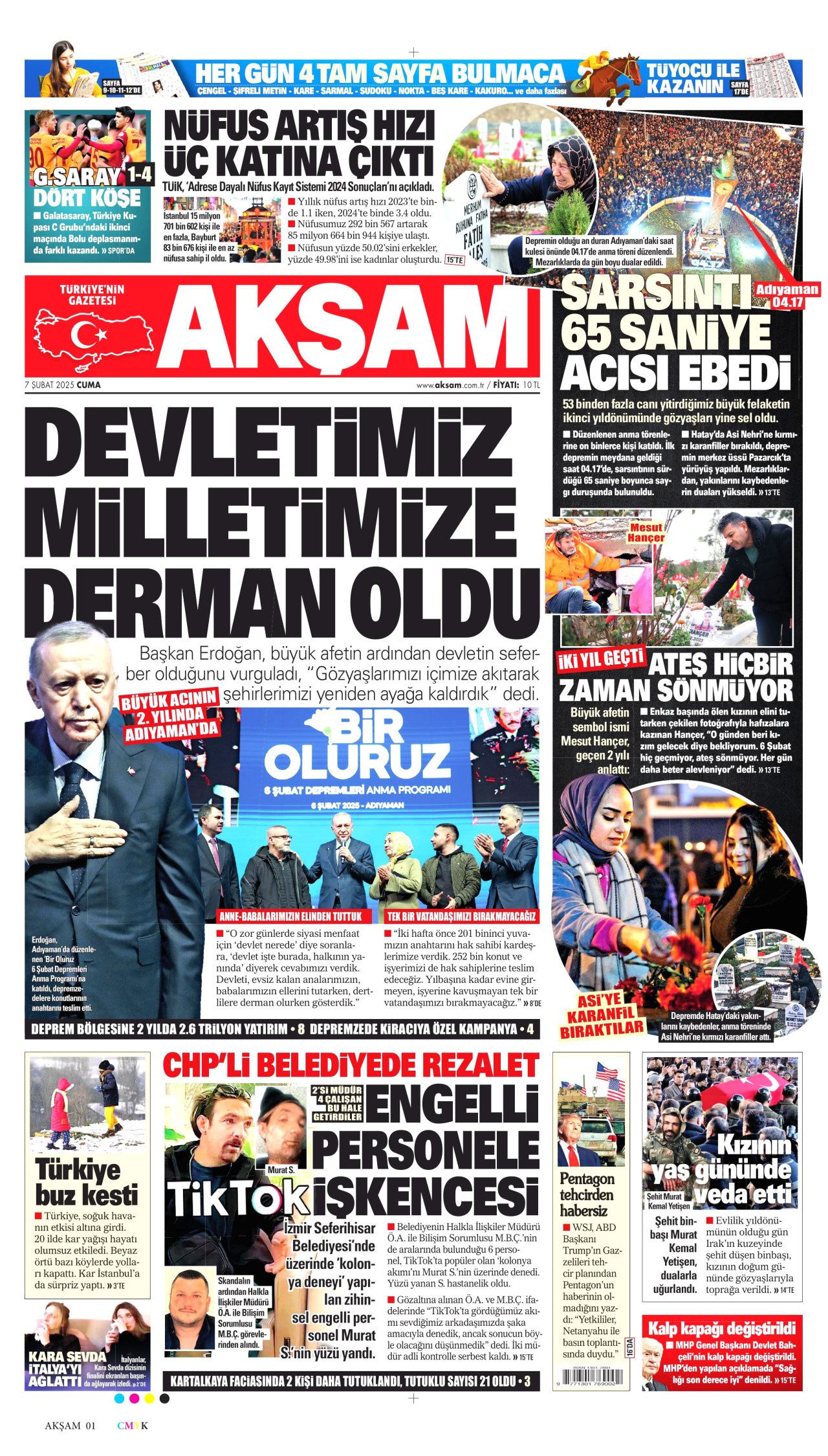 Yeni bir ülke inşa ediliyor! Evi olmayan tek bir kişi bile kalmayacak... İşte 7 Şubat Cuma gazete manşetleri... 7