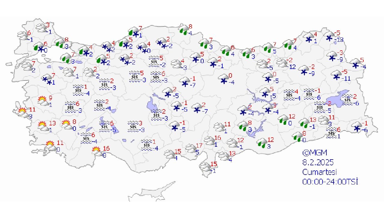 8 Şubat 2025 Yurt geneli hava durumu! Yurdun büyük bölümünde yağış ve rüzgara dikkat... 1