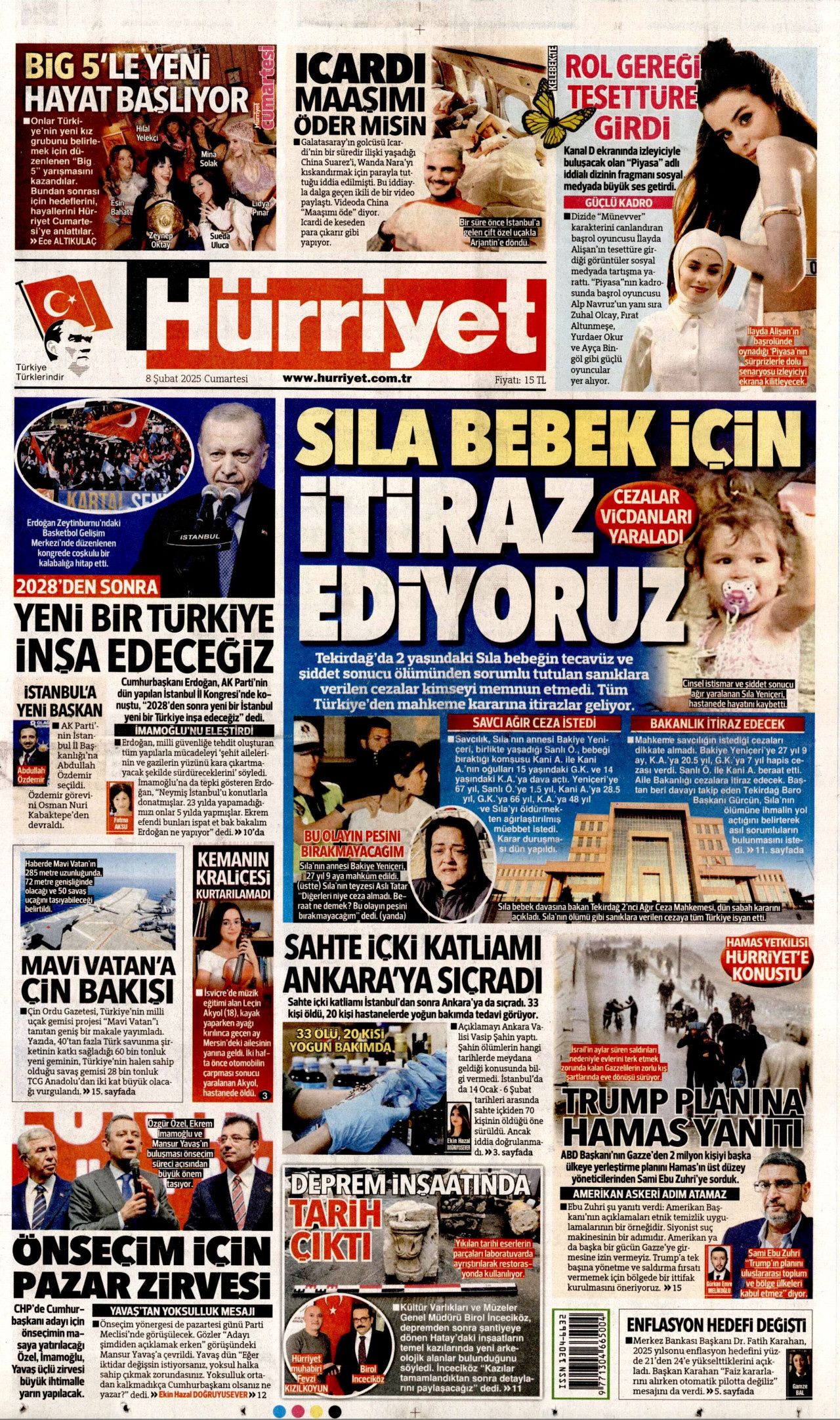 8 Şubat Cumartesi gazete manşetleri! Hürriyet, Milliyet, Sabah, Takvim, Cumhuriyet, Sözcü manşetleri... 1