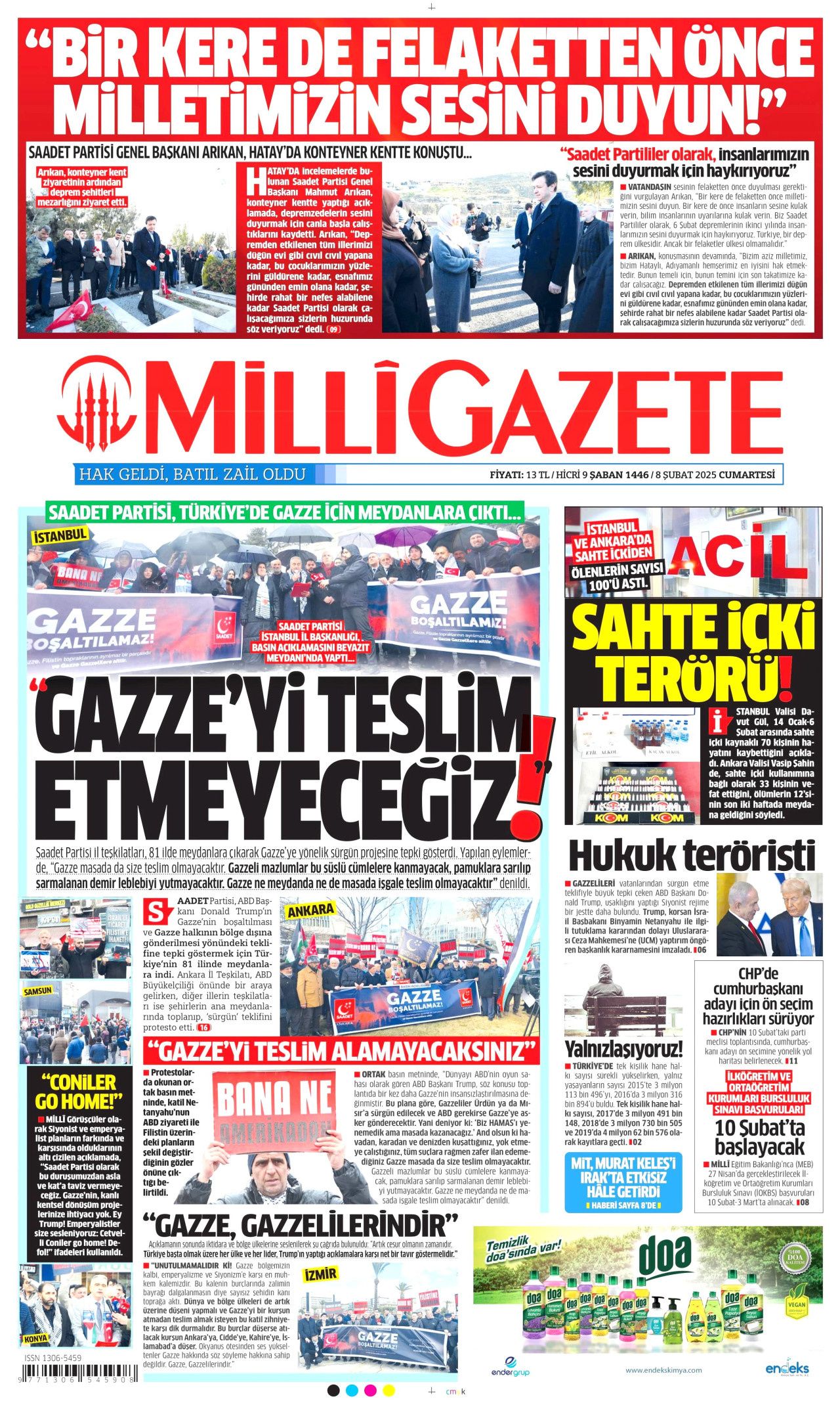8 Şubat Cumartesi gazete manşetleri! Hürriyet, Milliyet, Sabah, Takvim, Cumhuriyet, Sözcü manşetleri... 14