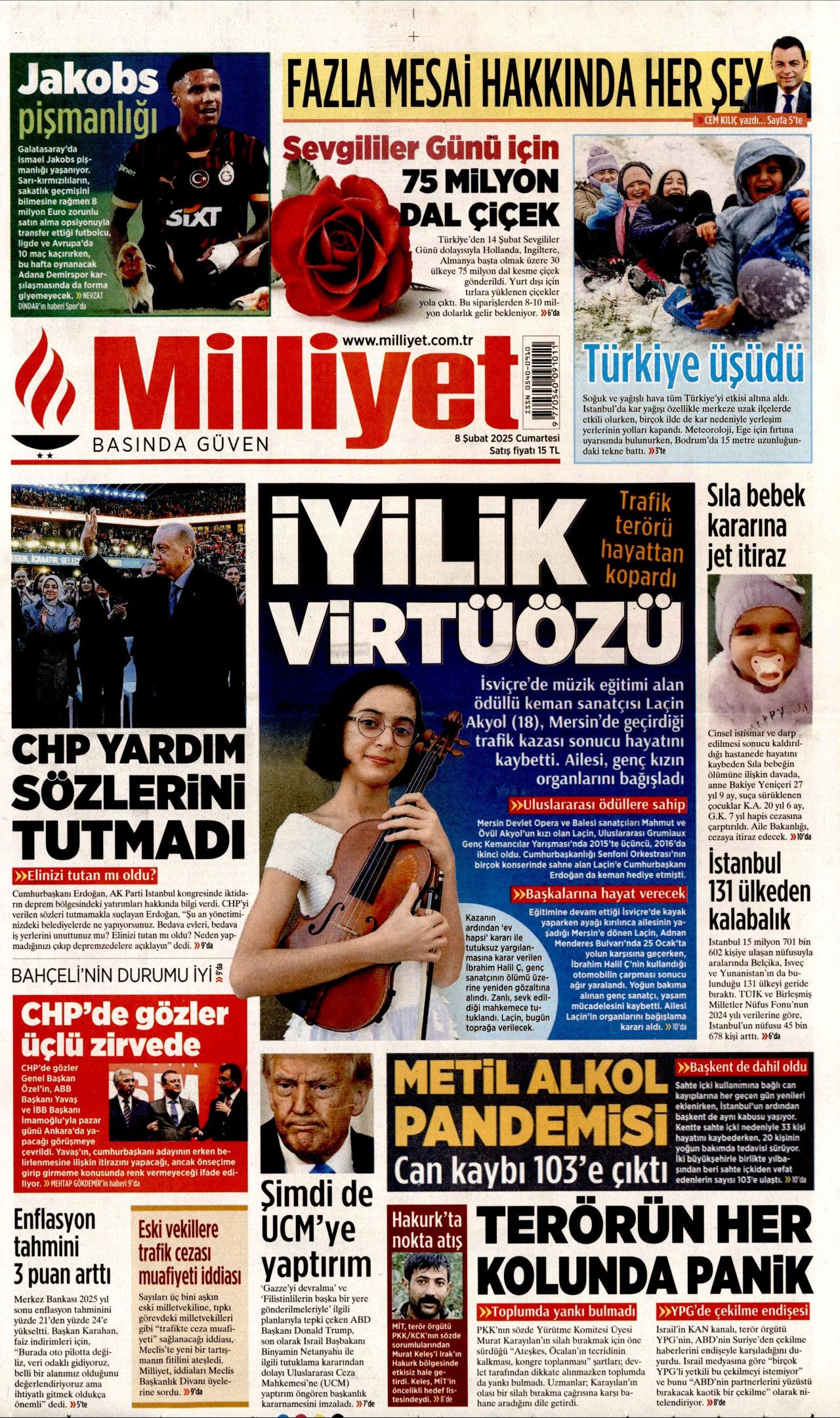 8 Şubat Cumartesi gazete manşetleri! Hürriyet, Milliyet, Sabah, Takvim, Cumhuriyet, Sözcü manşetleri... 10