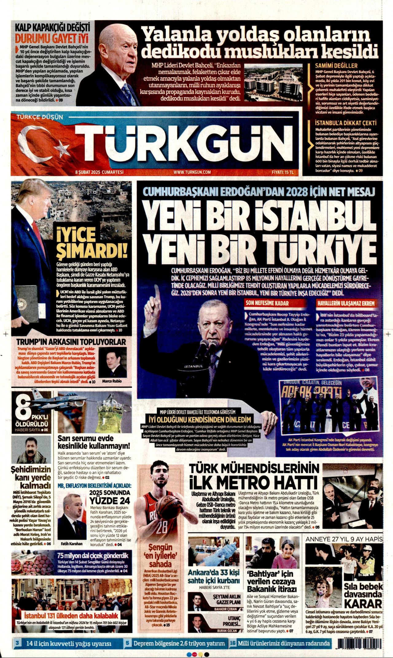 8 Şubat Cumartesi gazete manşetleri! Hürriyet, Milliyet, Sabah, Takvim, Cumhuriyet, Sözcü manşetleri... 12