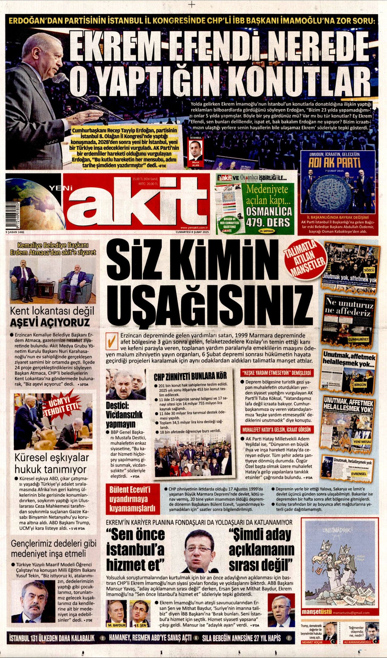 8 Şubat Cumartesi gazete manşetleri! Hürriyet, Milliyet, Sabah, Takvim, Cumhuriyet, Sözcü manşetleri... 11