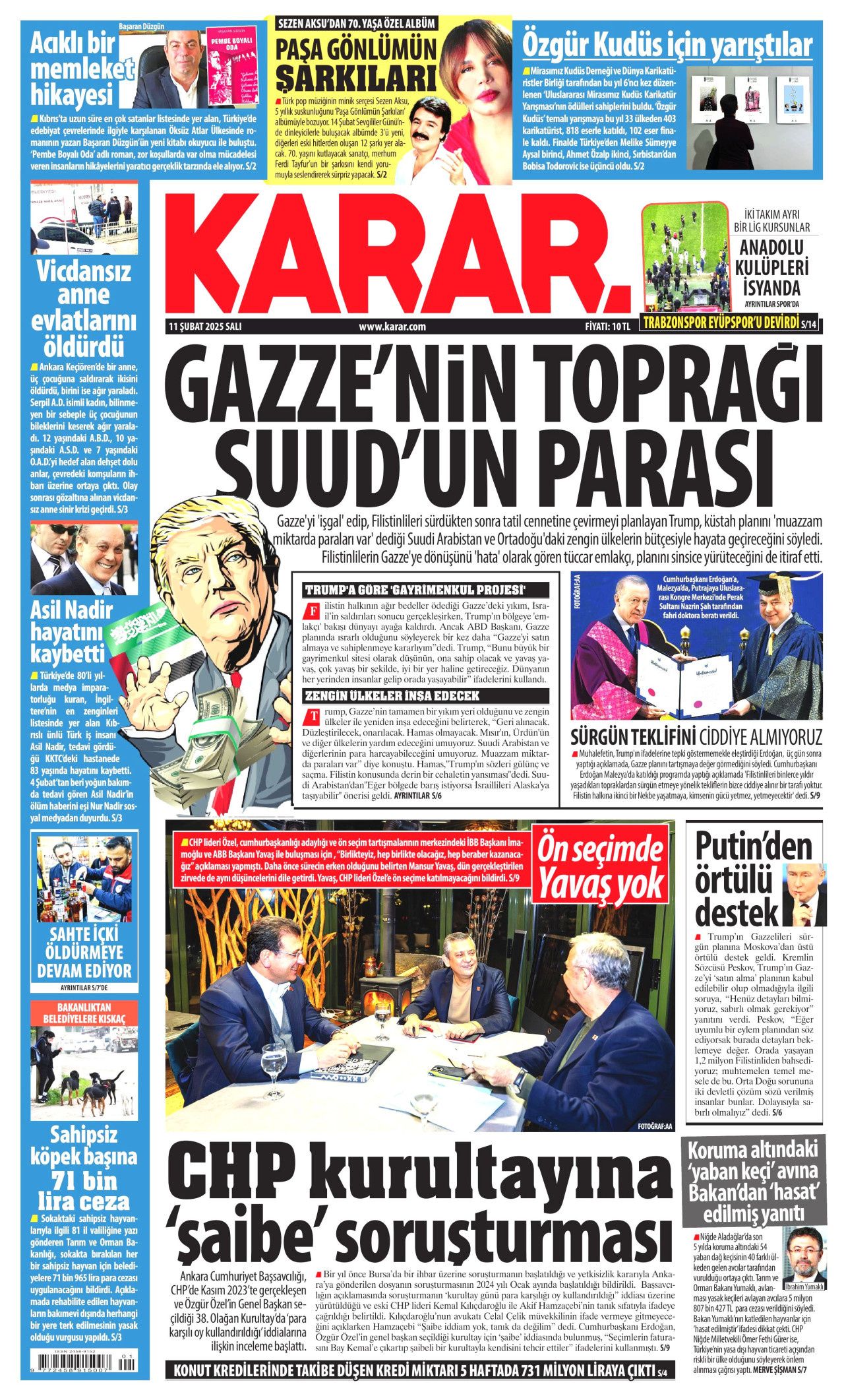 Köpek başına 72 bin TL ceza! Belediyelere kaçış yok... İşte 11 Şubat Salı gazete manşetleri! Hürriyet, Milliyet, Sabah, Takvim, Türkiye manşetleri... 7