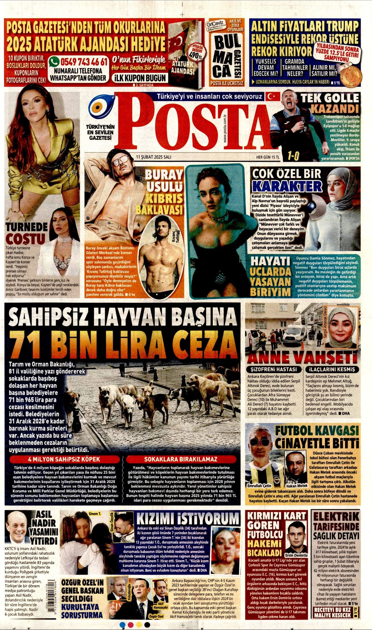 Köpek başına 72 bin TL ceza! Belediyelere kaçış yok... İşte 11 Şubat Salı gazete manşetleri! Hürriyet, Milliyet, Sabah, Takvim, Türkiye manşetleri... 13