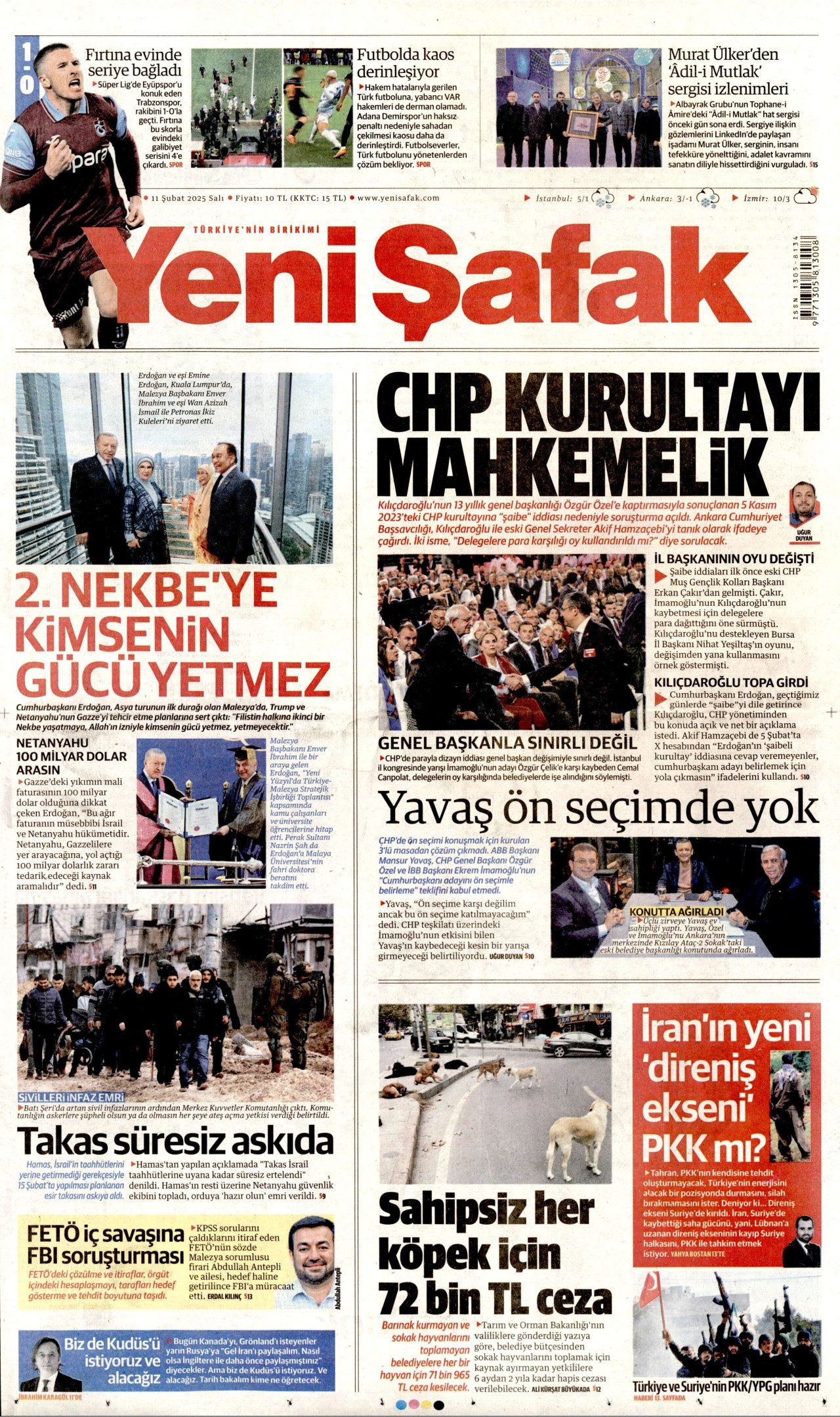 Köpek başına 72 bin TL ceza! Belediyelere kaçış yok... İşte 11 Şubat Salı gazete manşetleri! Hürriyet, Milliyet, Sabah, Takvim, Türkiye manşetleri... 6