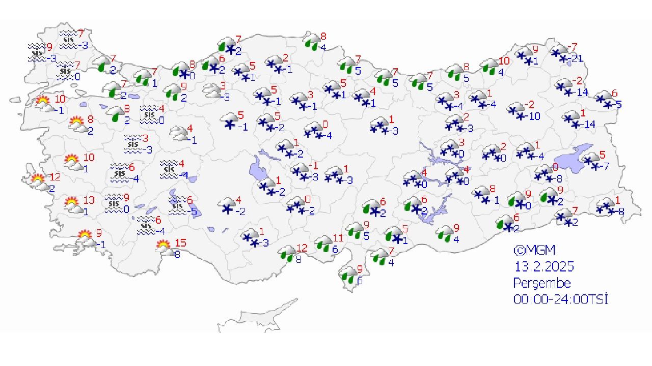 13 Şubat 2025 Meteoroloji yurt geneli hava durumu tahmin raporunu yayınladı! Kuvvetli sağanak ve kar yağışına dikkat! 2