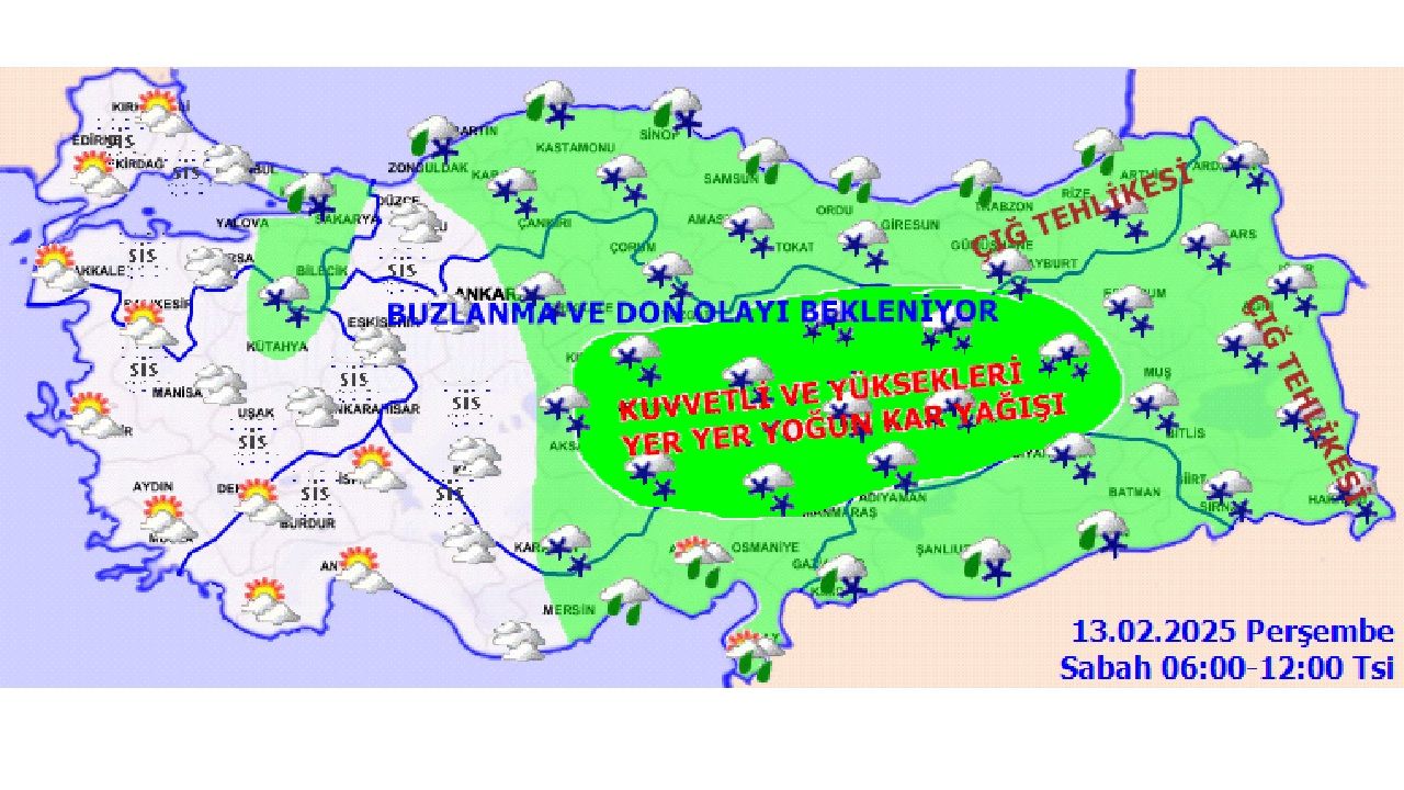 13 Şubat 2025 Meteoroloji yurt geneli hava durumu tahmin raporunu yayınladı! Kuvvetli sağanak ve kar yağışına dikkat! 1