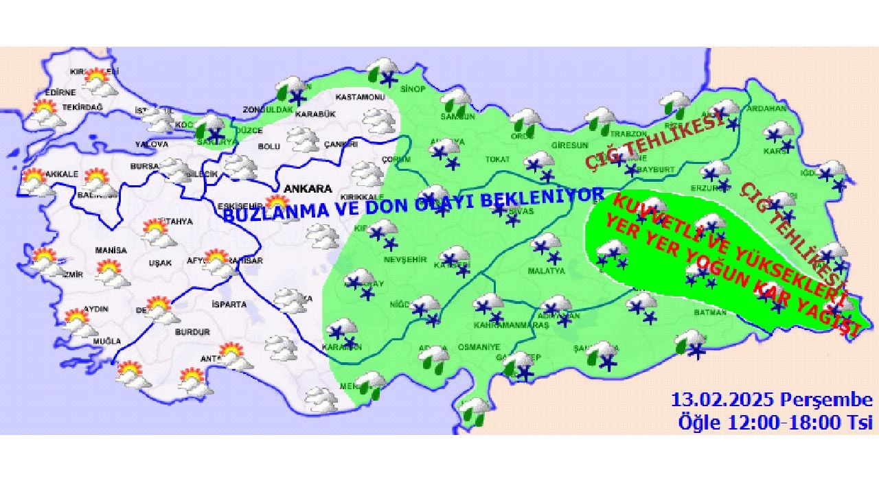 13 Şubat 2025 Meteoroloji yurt geneli hava durumu tahmin raporunu yayınladı! Kuvvetli sağanak ve kar yağışına dikkat! 4