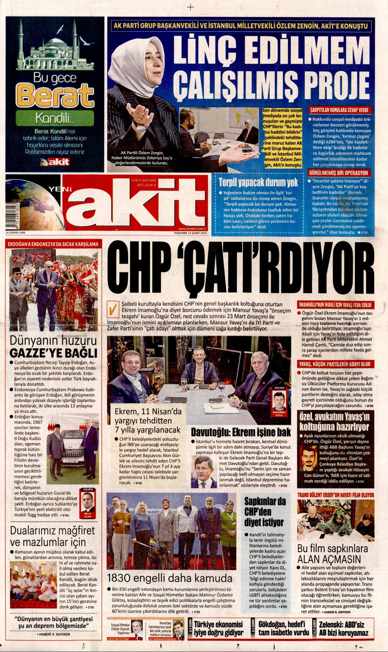 Trump'ın tehcir dayatmasına dünyadan tepki: Gazzeli değil İsrail gitsin! İşte 13 Şubat Perşembe gazete manşetleri... 9