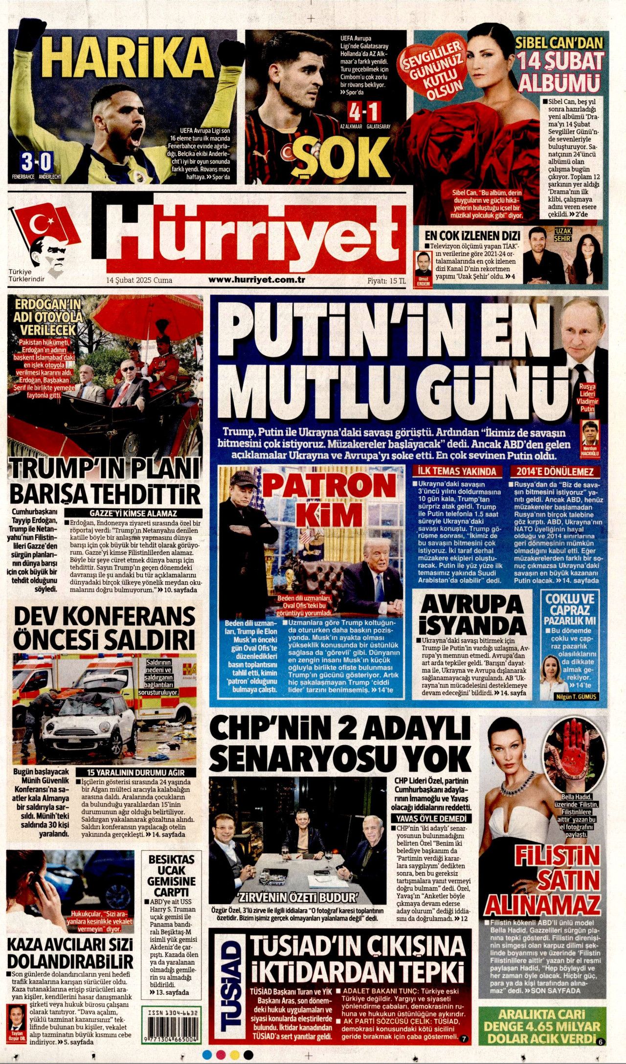 Patronlar Kulübü'nün eski Türkiye özlemi hortladı! 14 Şubat Cuma Hürriyet, Milliyet, Sabah, Takvim, Cumhuriyet, Sözcü gazete manşetleri... 2