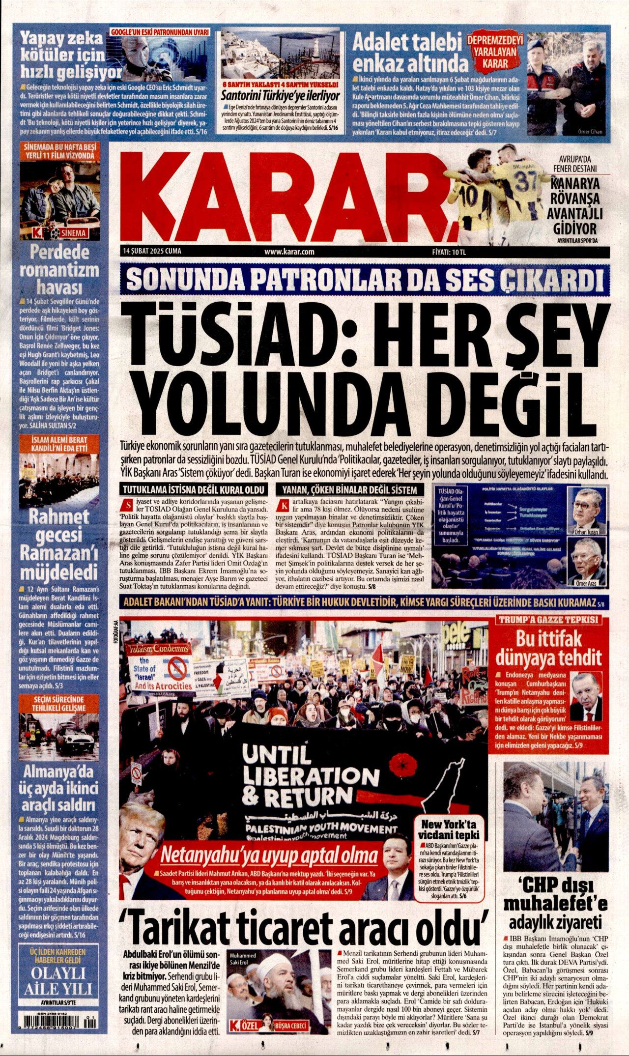 Patronlar Kulübü'nün eski Türkiye özlemi hortladı! 14 Şubat Cuma Hürriyet, Milliyet, Sabah, Takvim, Cumhuriyet, Sözcü gazete manşetleri... 4