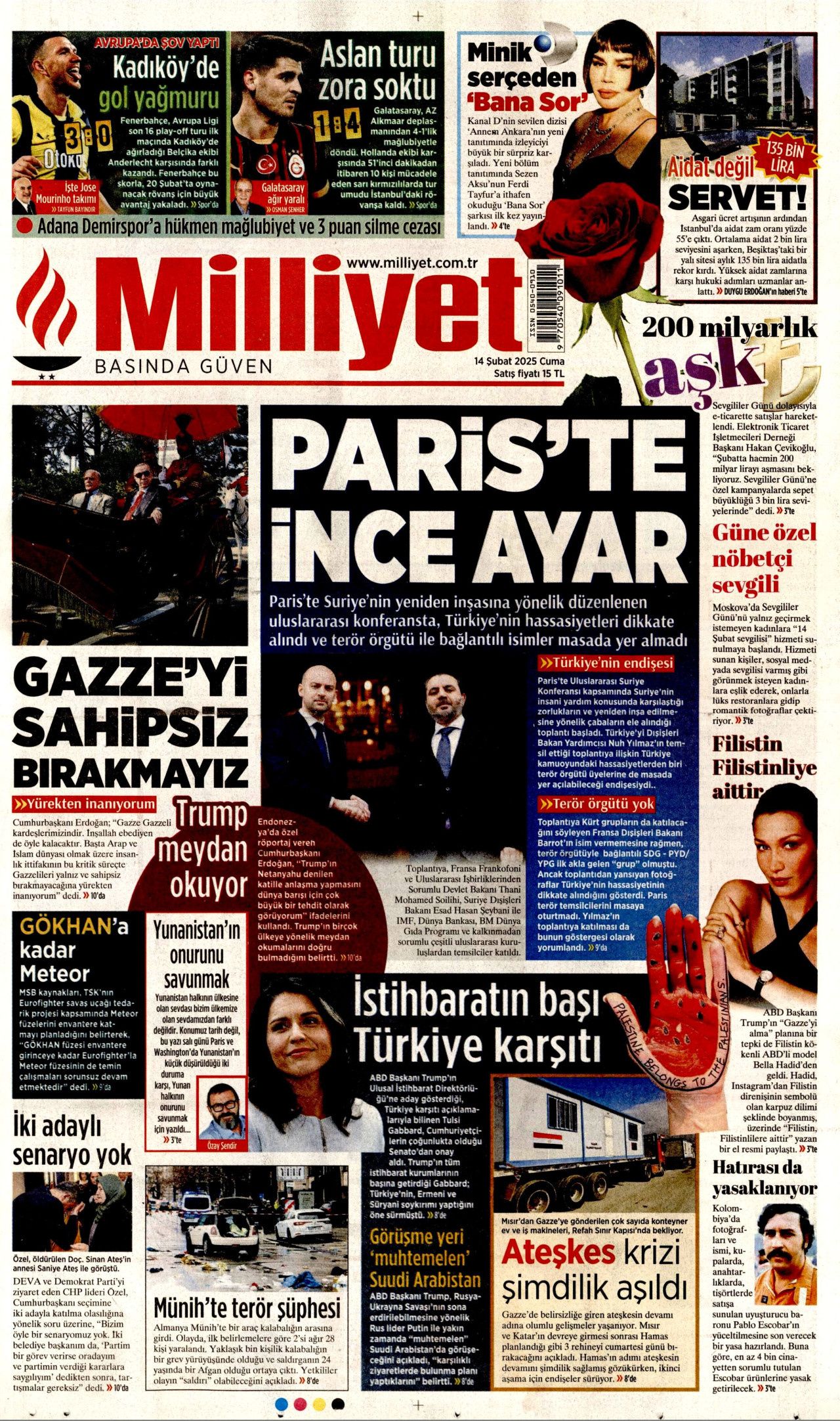 Patronlar Kulübü'nün eski Türkiye özlemi hortladı! 14 Şubat Cuma Hürriyet, Milliyet, Sabah, Takvim, Cumhuriyet, Sözcü gazete manşetleri... 12