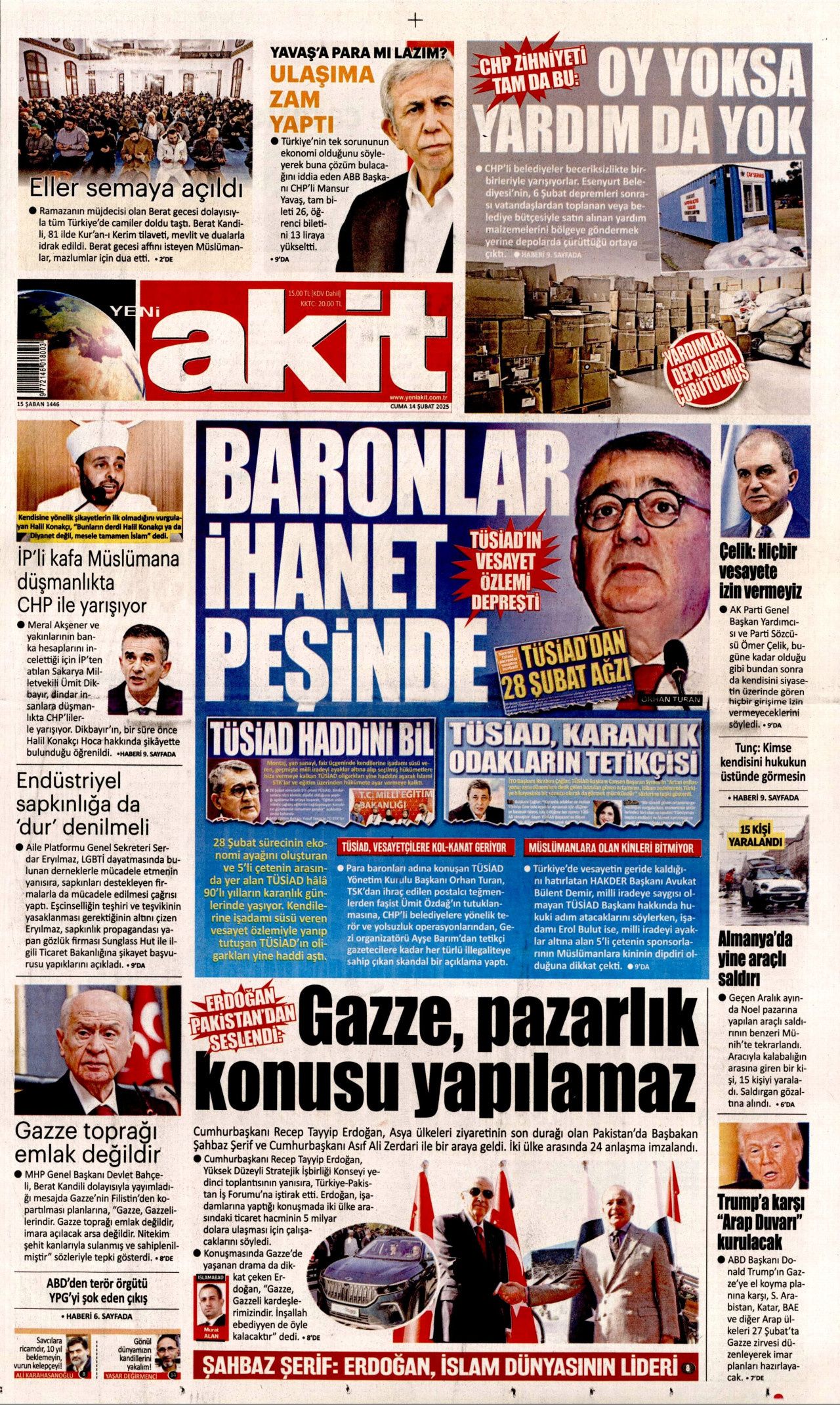 Patronlar Kulübü'nün eski Türkiye özlemi hortladı! 14 Şubat Cuma Hürriyet, Milliyet, Sabah, Takvim, Cumhuriyet, Sözcü gazete manşetleri... 11