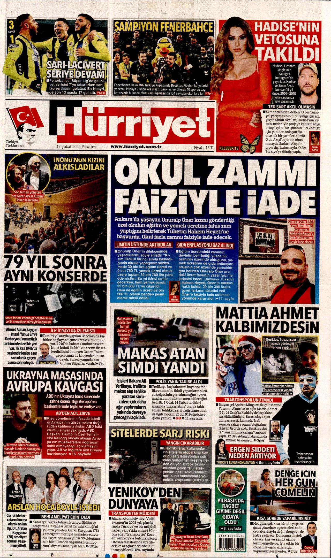 Okul zammı faiziyle iade edilecek! Emsal niteliğinde karar... Veliler bu habere dikkat! 17 Şubat Pazartesi gazete manşetleri... 1