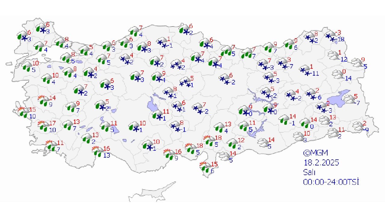 18 Şubat 2025 Türkiye geneli hava tahmin raporu yayınlandı! Başta İstanbul olmak üzere kar ve yağışa karşı önleminizi alın... 1