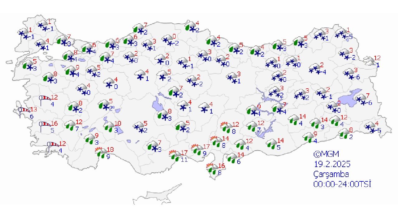 19 Şubat 2025 Türkiye geneli hava durumu: Kuvvetli yağış ve kar yağışına dikkat! 1